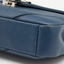 Pre Owned Chanel Blue Caviar Leather Chevron Flap Bag