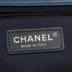 Pre Owned Chanel Blue Caviar Leather Chevron Flap Bag