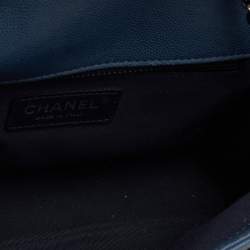 Pre Owned Chanel Blue Caviar Leather Chevron Flap Bag