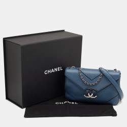 Pre Owned Chanel Blue Caviar Leather Chevron Flap Bag