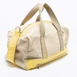 Pre Owned Chanel Beige/Yellow Canvas Weekend Boston Bag