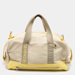 Pre Owned Chanel Beige/Yellow Canvas Weekend Boston Bag