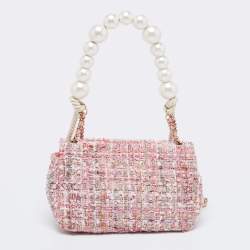 مملوكة مسبقًا Chanel Pink Tweed Pearl Handle Flap Bag 