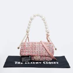 مملوكة مسبقًا Chanel Pink Tweed Pearl Handle Flap Bag 