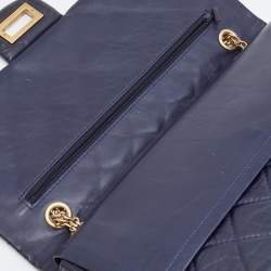 Pre Owned Chanel Navy Blue Quilted Crinkled Leather Reissue 2.55 Classic 227 Double Flap Bag