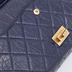 Pre Owned Chanel Navy Blue Quilted Crinkled Leather Reissue 2.55 Classic 227 Double Flap Bag