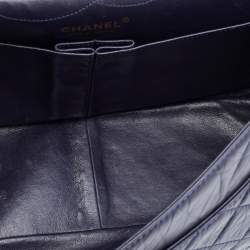 Pre Owned Chanel Navy Blue Quilted Crinkled Leather Reissue 2.55 Classic 227 Double Flap Bag