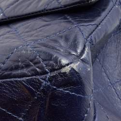 Pre Owned Chanel Navy Blue Quilted Crinkled Leather Reissue 2.55 Classic 227 Double Flap Bag