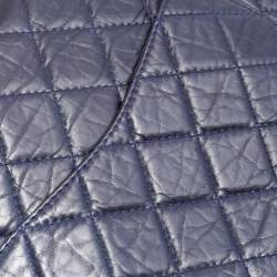 Pre Owned Chanel Navy Blue Quilted Crinkled Leather Reissue 2.55 Classic 227 Double Flap Bag