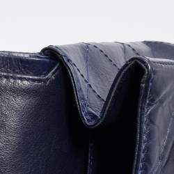 Pre Owned Chanel Navy Blue Quilted Crinkled Leather Reissue 2.55 Classic 227 Double Flap Bag