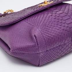 Pre Owned Chanel Purple Python Crossbody Flap Bag