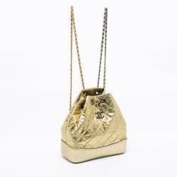 Pre Owned Chanel Metallic Gold Quilted Laminated Leather Small Gabrielle Backpack