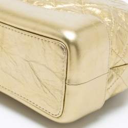 Pre Owned Chanel Metallic Gold Quilted Laminated Leather Small Gabrielle Backpack