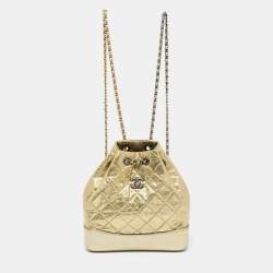 Pre Owned Chanel Metallic Gold Quilted Laminated Leather Small Gabrielle Backpack