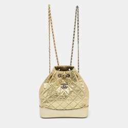 Chanel Gold Quilted Aged Calfskin Small Gabrielle Backpack Gold