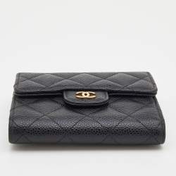 Chanel Black Quilted Caviar Leather Classic Trifold Flap Wallet