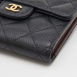 Chanel Black Quilted Caviar Leather Classic Trifold Flap Wallet
