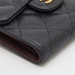 Chanel Black Quilted Caviar Leather Classic Trifold Flap Wallet
