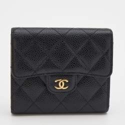 Chanel Black Quilted Caviar Leather Classic Trifold Flap Wallet