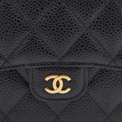 Chanel Black Quilted Caviar Leather Classic Trifold Flap Wallet