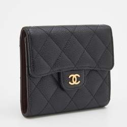 Chanel Black Quilted Caviar Leather Classic Trifold Flap Wallet