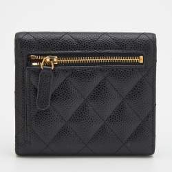 Chanel Black Quilted Caviar Leather Classic Trifold Flap Wallet