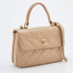 Pre Owned Chanel Beige Quilted Leather Small Trendy CC Flap Bag