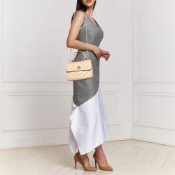 Pre Owned Chanel Beige Quilted Leather Small Trendy CC Flap Bag