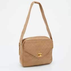 Pre Owned Chanel Beige Quilted Leather Vintage Camera Bag