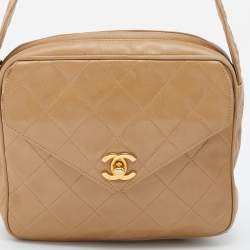 Pre Owned Chanel Beige Quilted Leather Vintage Camera Bag