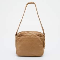 Pre Owned Chanel Beige Quilted Leather Vintage Camera Bag