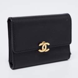 Chanel Black Caviar Leather Vintage CC Trifold Wallet