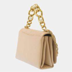 Pre Owned Chanel Beige Quilted Leather CC Flap Chain Bag