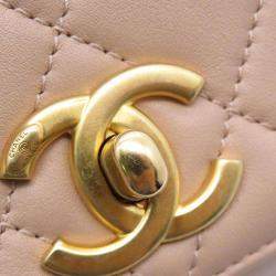 Pre Owned Chanel Beige Quilted Leather CC Flap Chain Bag