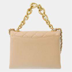 Pre Owned Chanel Beige Quilted Leather CC Flap Chain Bag