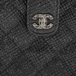 Pre Owned Chanel Black Shimmering Quilted Leather CC Phone Pouch