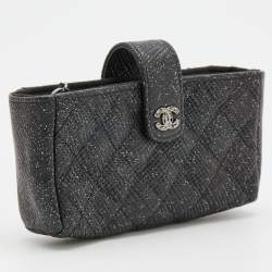 Pre Owned Chanel Black Shimmering Quilted Leather CC Phone Pouch