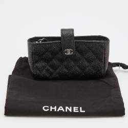 Pre Owned Chanel Black Shimmering Quilted Leather CC Phone Pouch
