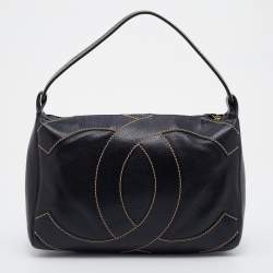 Pre Owned Chanel Black Caviar Leather Surpique CC Hobo