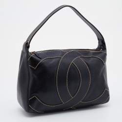 Pre Owned Chanel Black Caviar Leather Surpique CC Hobo
