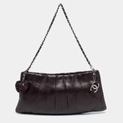 Pre Owned حقيبة كلتش شانيل جلد طيات بنية بسلسلة