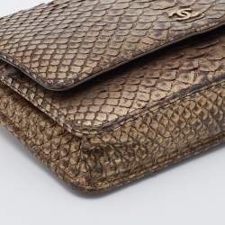 Chanel Metallic Gold/Brown Python Classic Wallet On Chain