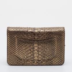 Chanel Metallic Gold/Brown Python Classic Wallet On Chain
