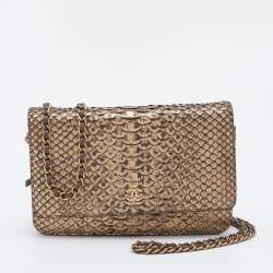 Chanel Metallic Gold/Brown Python Classic Wallet On Chain