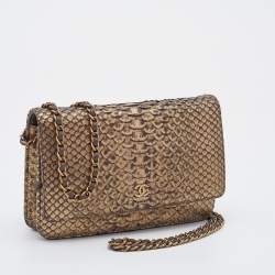Chanel Metallic Gold/Brown Python Classic Wallet On Chain