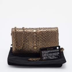 Chanel Metallic Gold/Brown Python Classic Wallet On Chain