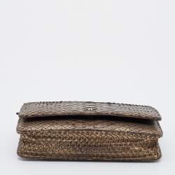 Chanel Metallic Gold/Brown Python Classic Wallet On Chain