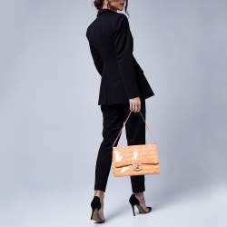 Pre Owned Chanel Orange Stripe Patent Leather Bag
