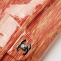 Pre Owned Chanel Orange Stripe Patent Leather Bag