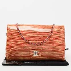 Pre Owned Chanel Orange Stripe Patent Leather Bag